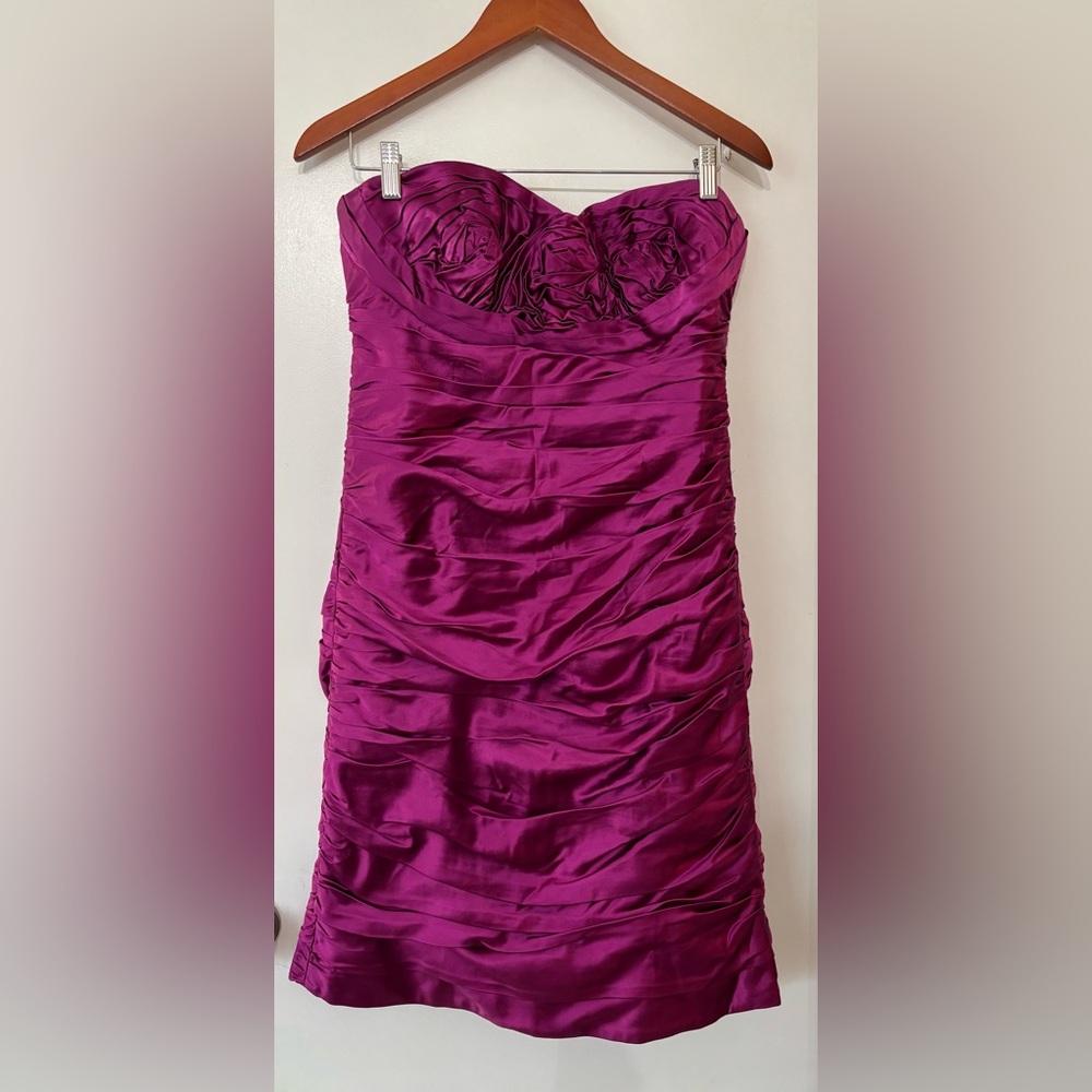 Rickie Freeman Teri Jon Strapless Silk Fuchsia Cocktail Dress Size 12